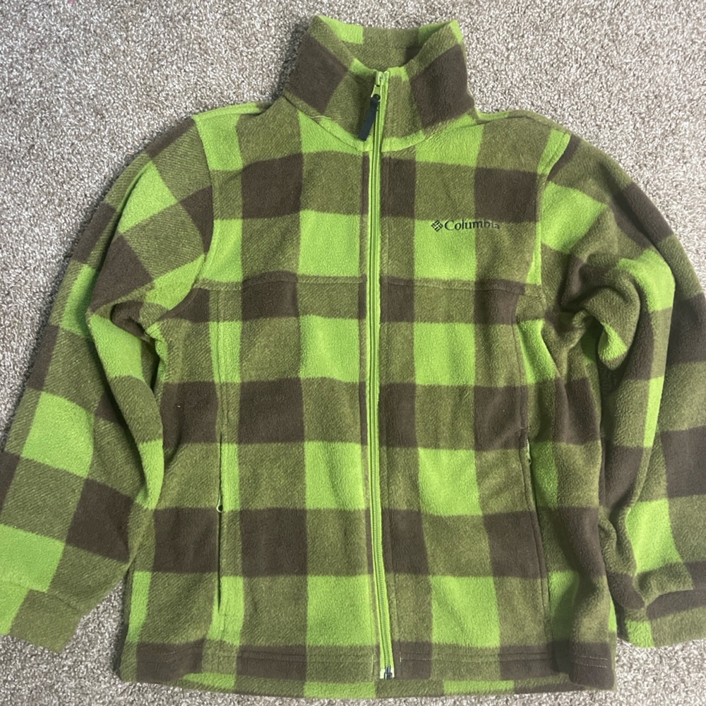 Columbia Kids Plaid Fleece Jacket - Green and Brown